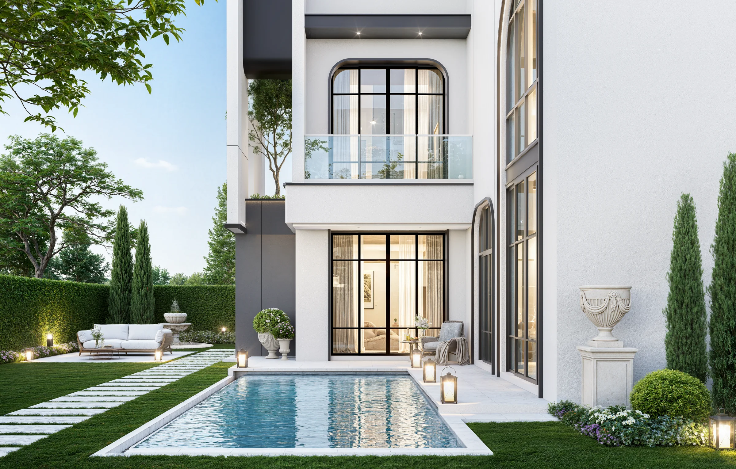 Living areas opening onto the private pool and outdoor deck