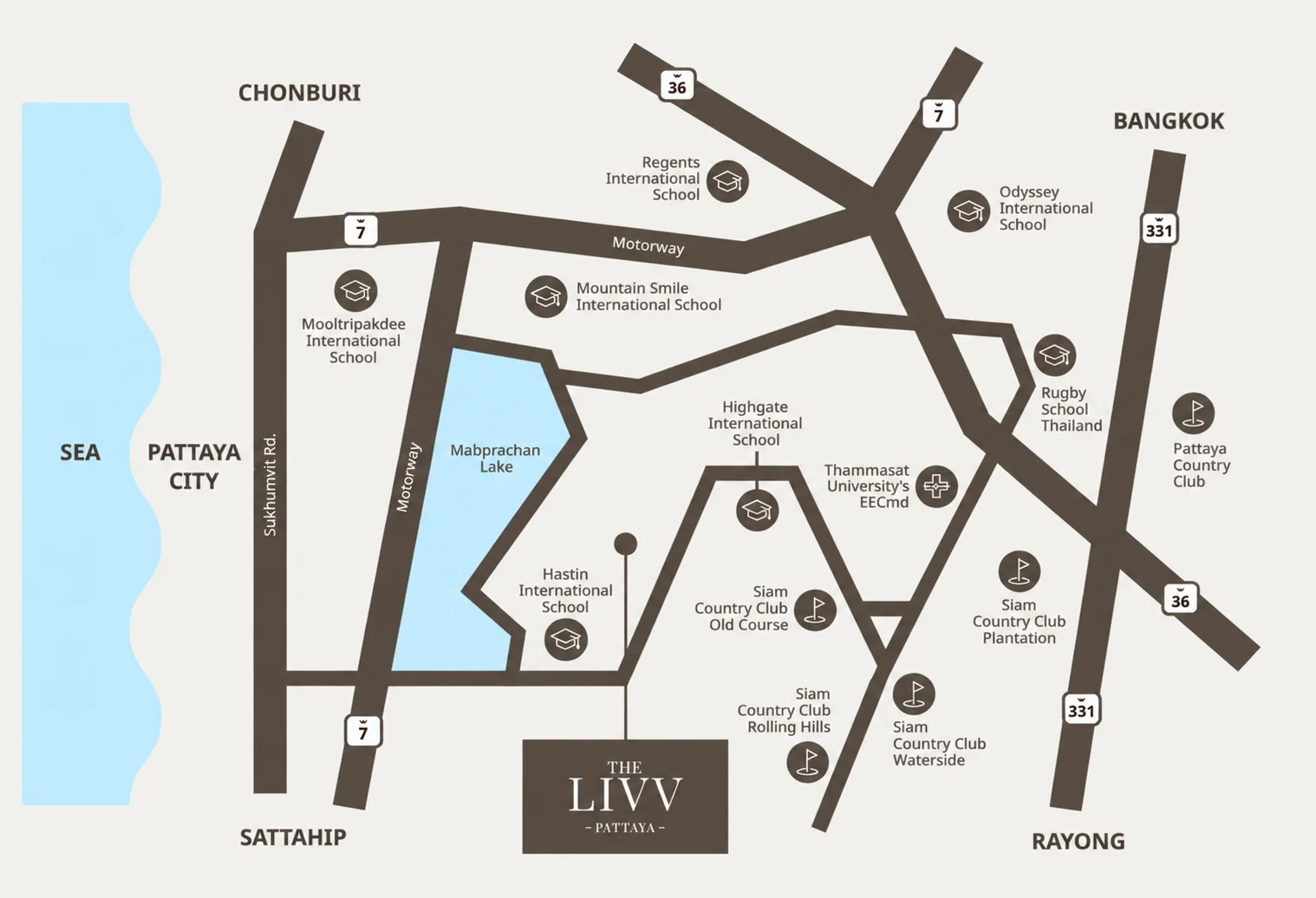 Map showing The LIVV Pattaya near Mabprachan Lake and key East Pattaya destinations
