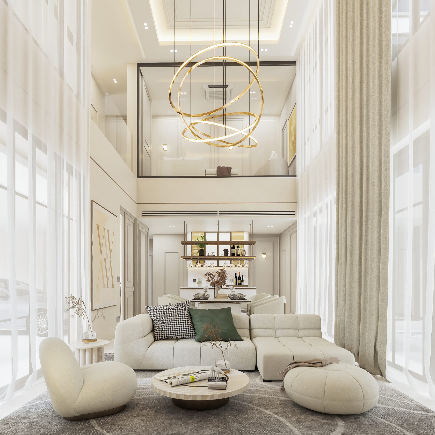 Double-volume living space filled with natural light