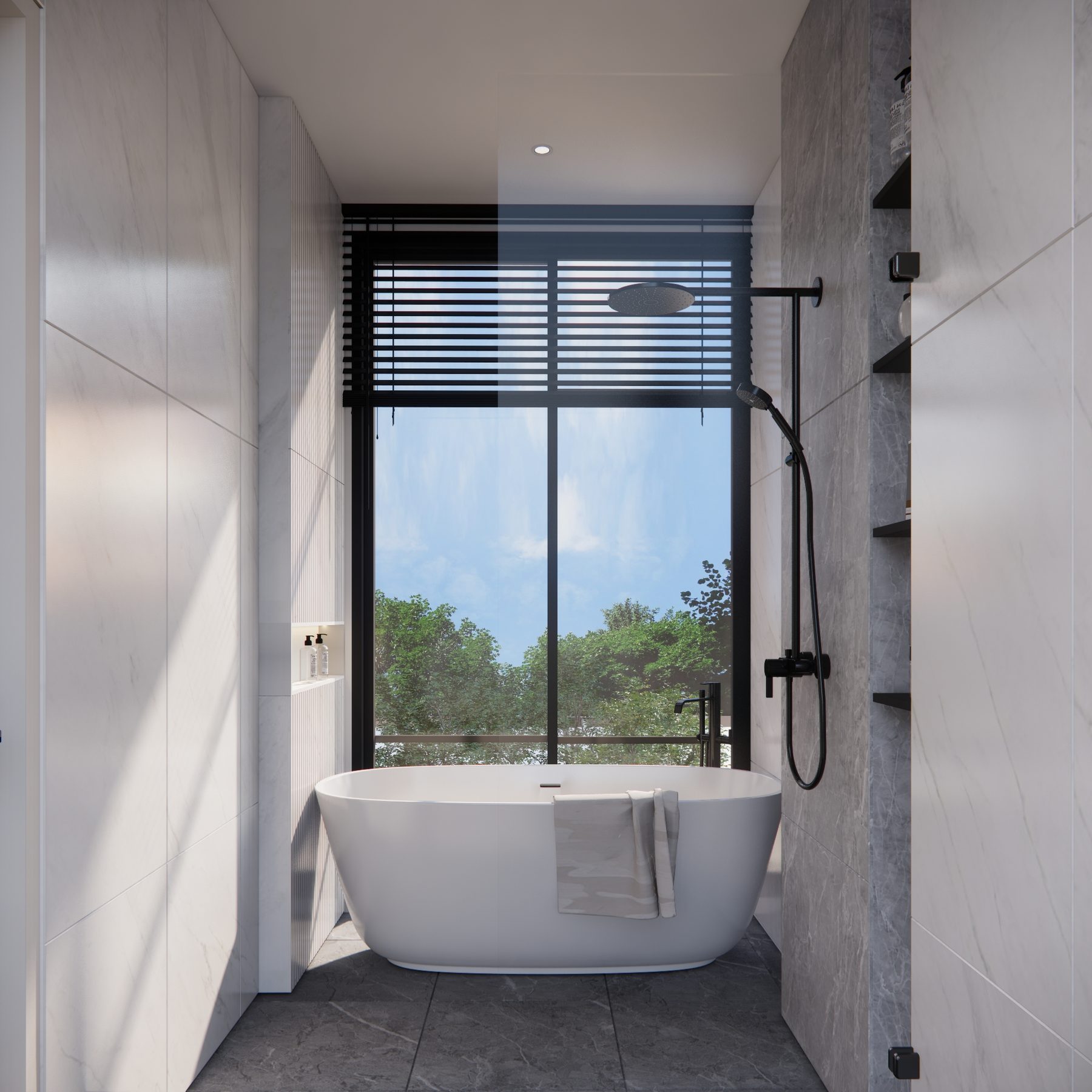 Master bathroom with stone finishes