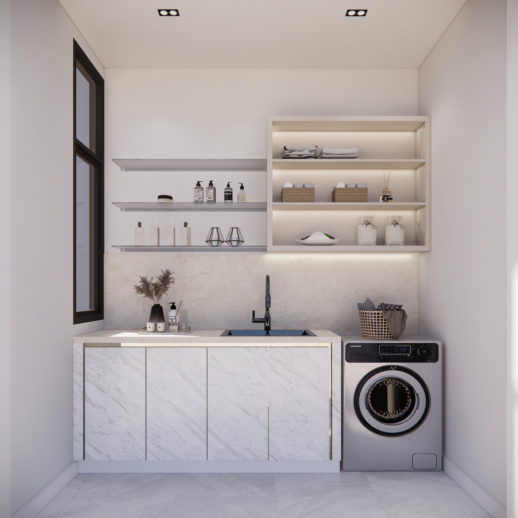 Dedicated laundry and service area