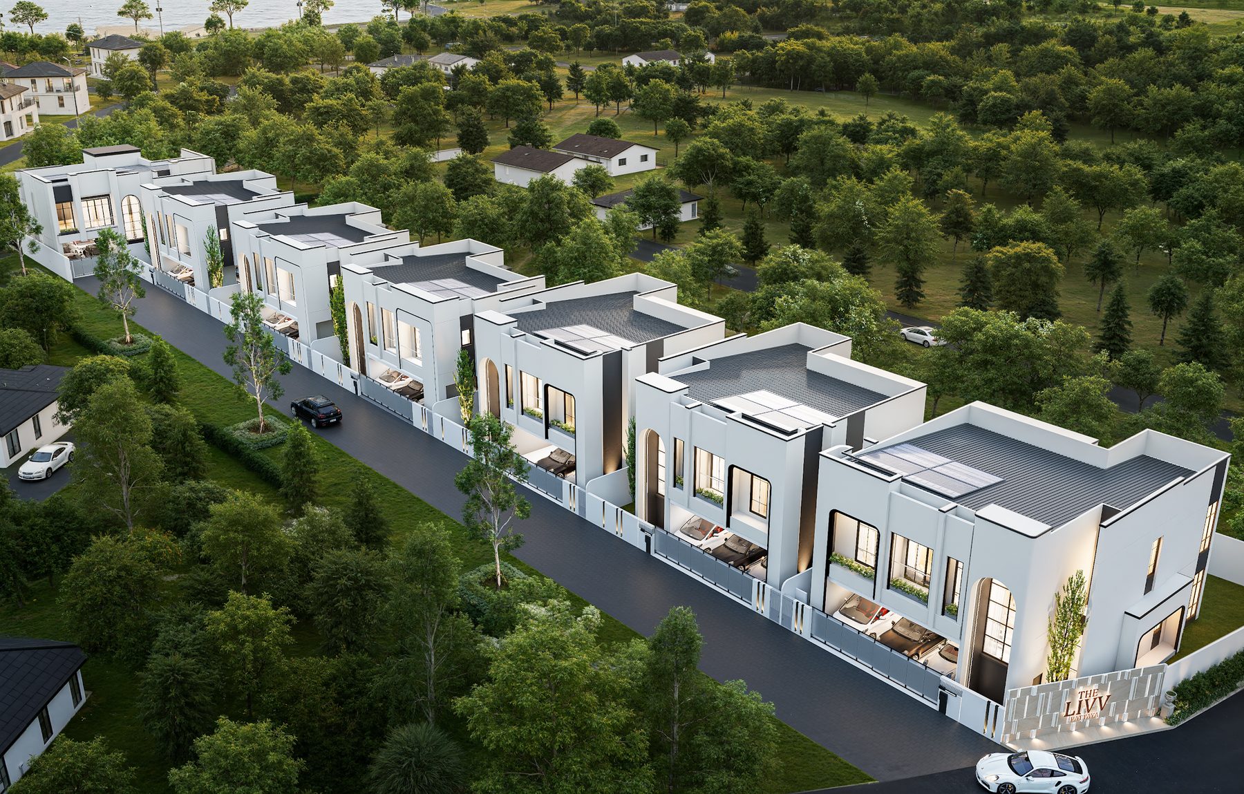 Aerial view of the seven-residence collection