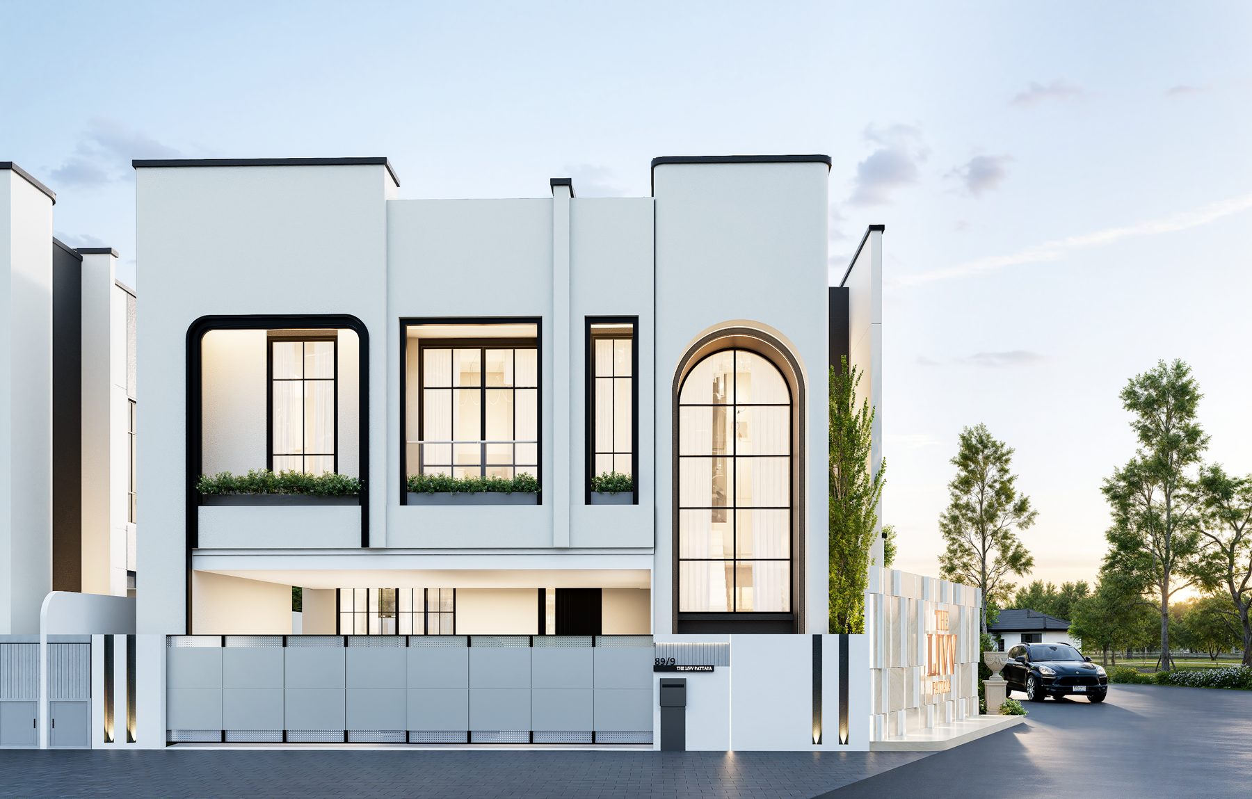 Elevation view of the residences along the private lane