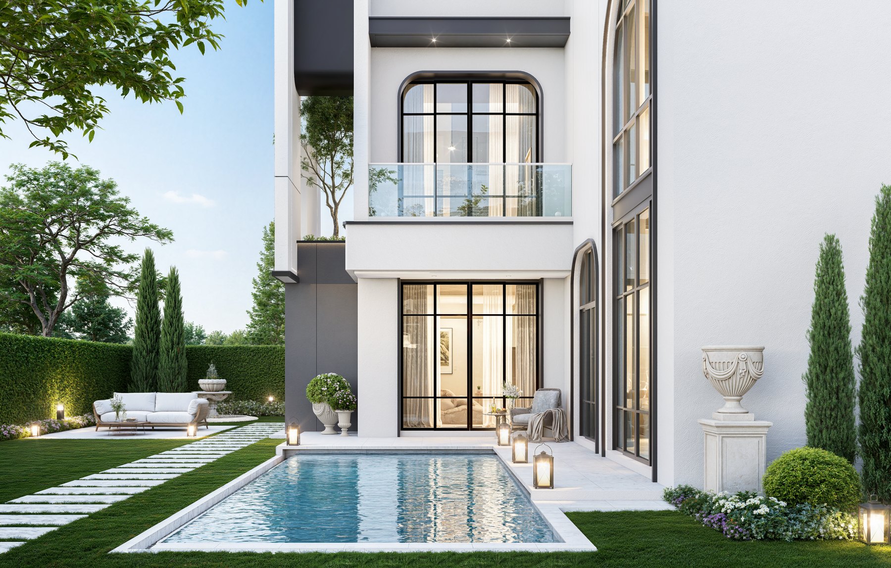 Private courtyard swimming pool beside the residence